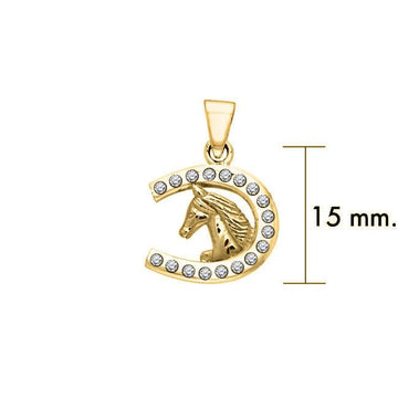 Horseshoe and Horse with Gems Solid Gold Pendant GPD5760 - Jewelry